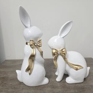 2 x New Easter Bunny with Gold Bow Figurines Easter decor 2026